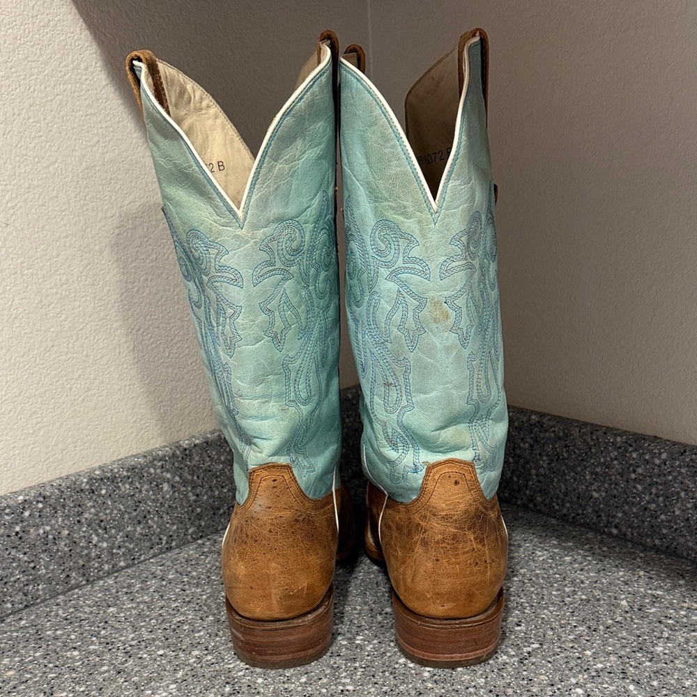 J.B. Dillon Western Cowboy Boots Women’s Turquoise and Brown Leather - Size 10B - Picture 5 of 6